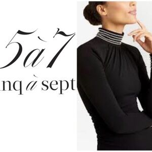 Cinq a sept Izzy Black Long Sleeve rhinestone top